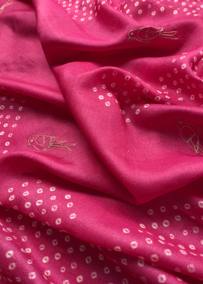 Sahiba 2025 Rani Pink Handloom Desi Tussar Kurta With Pitta Work And Bandhani Dupatta