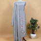 Bluish Gray Pure Mul Parrot Suit With Resham Embroidery, Sequins And Pearls