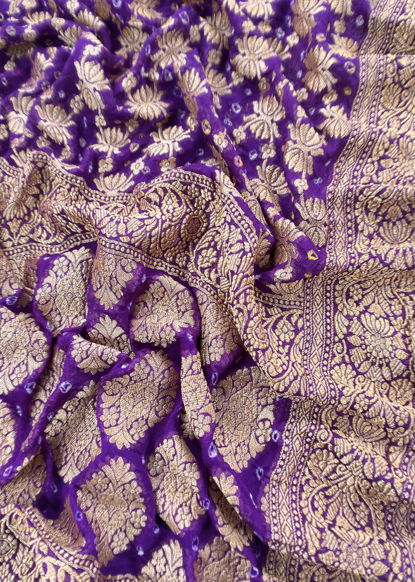 Royal Purple Handloom Raw Silk Kurta and Pure Bandhani Georgette Khaddi Gharchola dupatta with Handwork