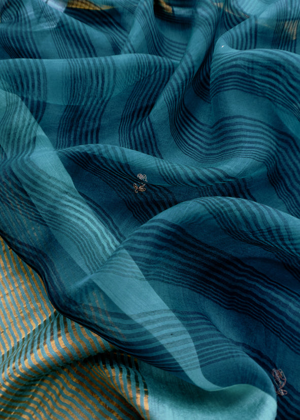 Sahiba 2025 Deep Sea Green Handloom Desi Tussar Kurta With Pitta And Appliqué Work And Handwoven Tissue Dupatta