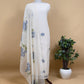 Off White Jamdani Suit With Pink Daffodil In Linen Chanderi Fabric