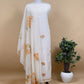 Off White Jamdani Suit With Pink Daffodil In Linen Chanderi Fabric