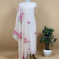 Off White Jamdani Suit With Pink Daffodil In Linen Chanderi Fabric