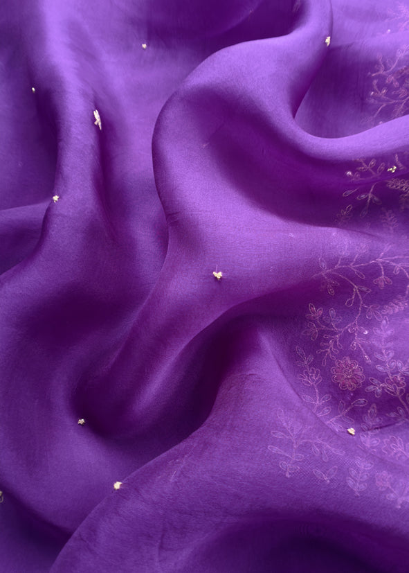 Royal Purple Handwoven Silk Kurta And Kora Silk Dupatta With Dori Embroidery