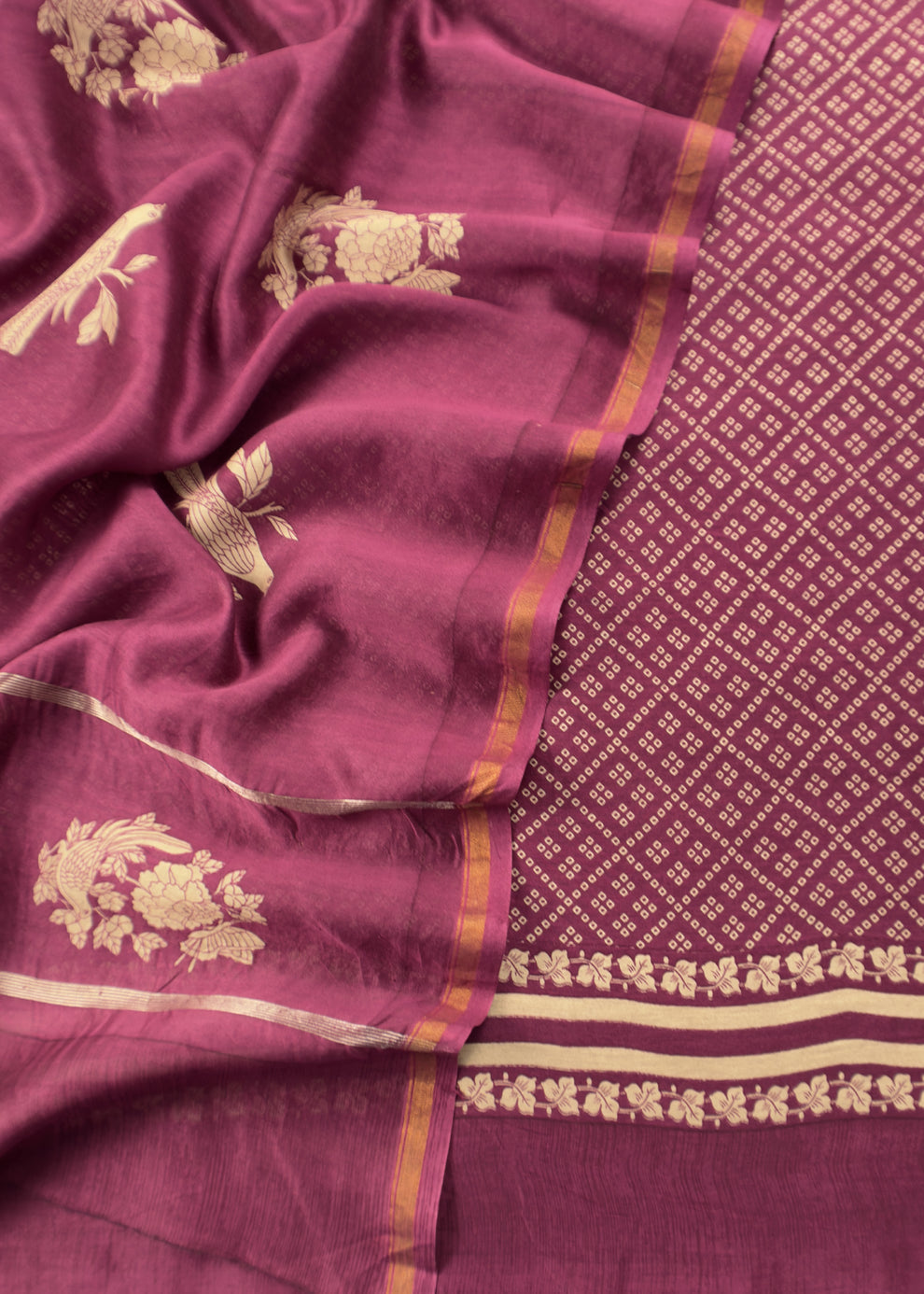 Traditional Maheshwari Silk Cotton Plain Top and Buta Weaving Dupatta Suit Material - Blue and Pink main image 1