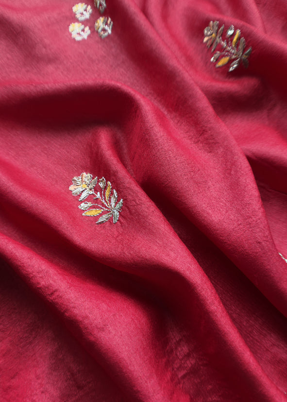Sahiba 2025 Sangria Red Pintuck Handloom Desi Tussar Suit with Zardosi and Resham Embroidery