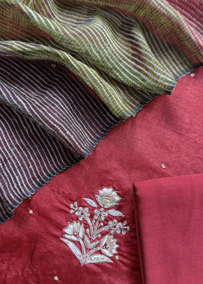 Sahiba 2025 Dark Rust Red Handloom Desi Tussar Kurta With Zardosi Work And Ghicha Tussar Dupatta