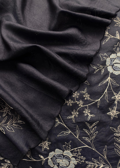 Sahiba 2025 Charcoal Black Handloom Desi Tussar Suit With Pitta And Appliqué Work