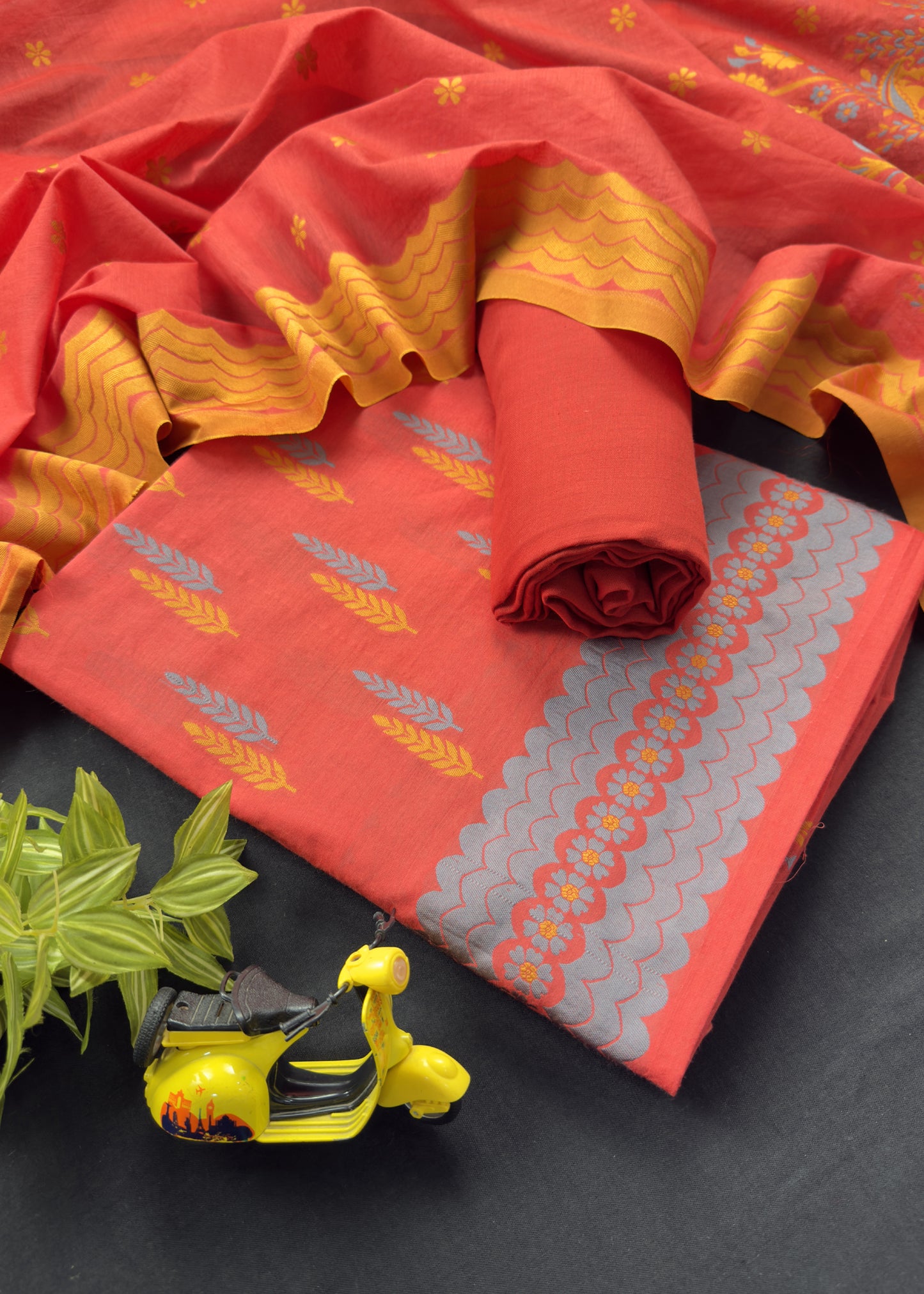 Red Banarasi Chanderi Suit With Resham Tilfi Bootis