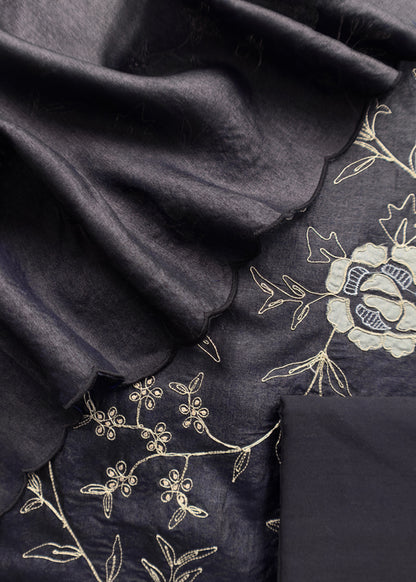Sahiba 2025 Charcoal Black Handloom Desi Tussar Suit With Pitta And Appliqué Work