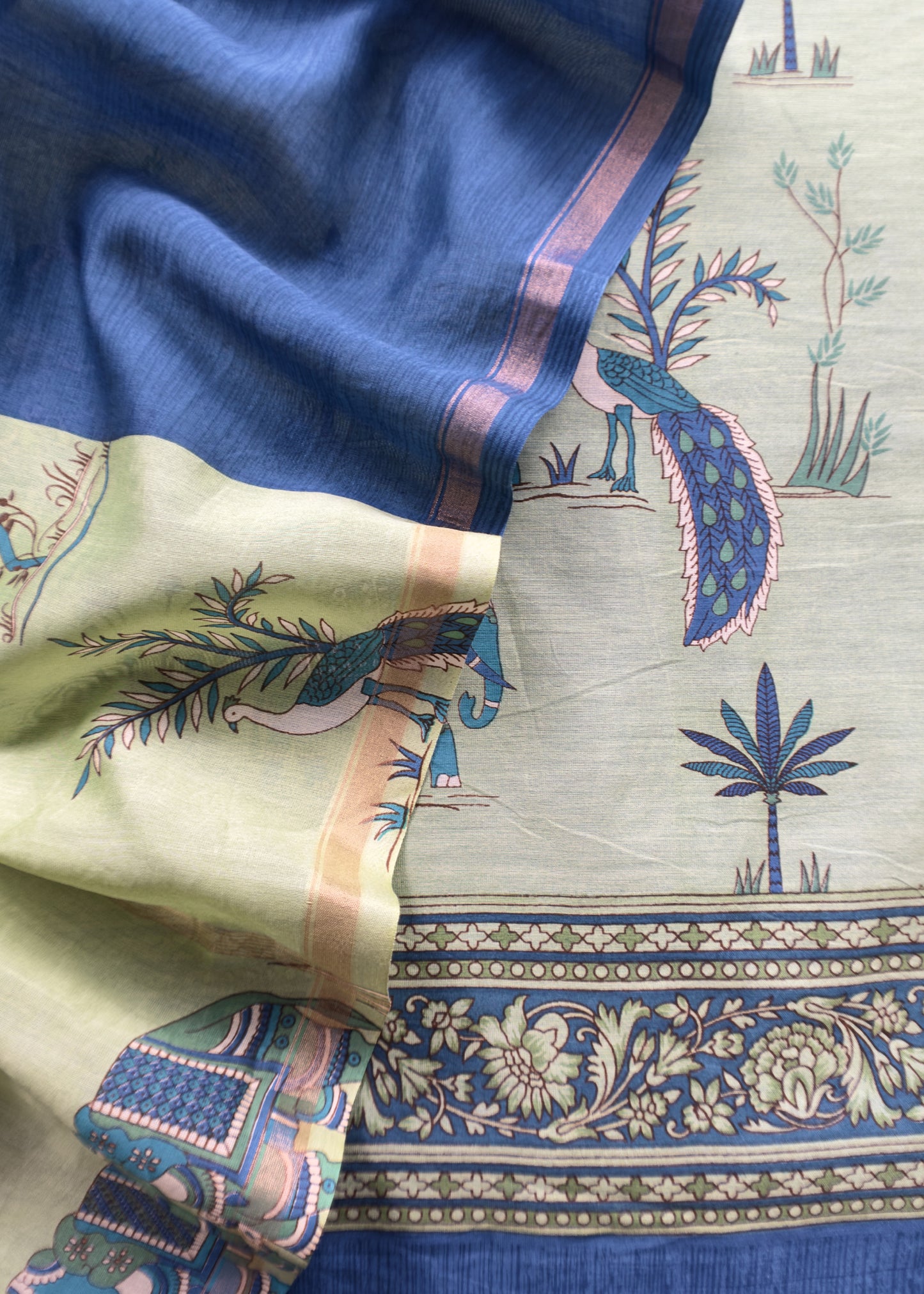 Green With Blue Shikagarh Maheshwari Silk Suit Fabric