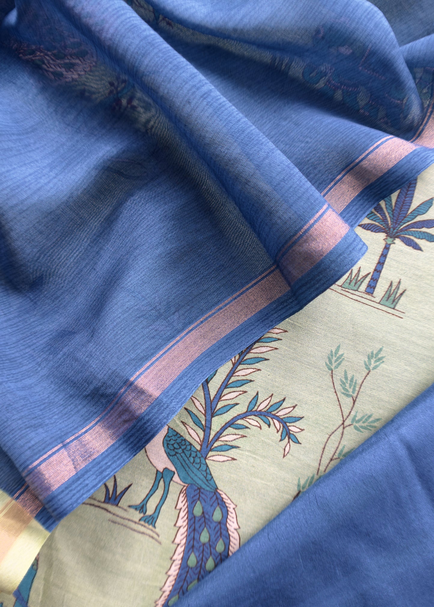 Green With Blue Shikagarh Maheshwari Silk Suit Fabric
