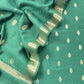 Green Handloom Munga Silk Suit With Zari Weaving