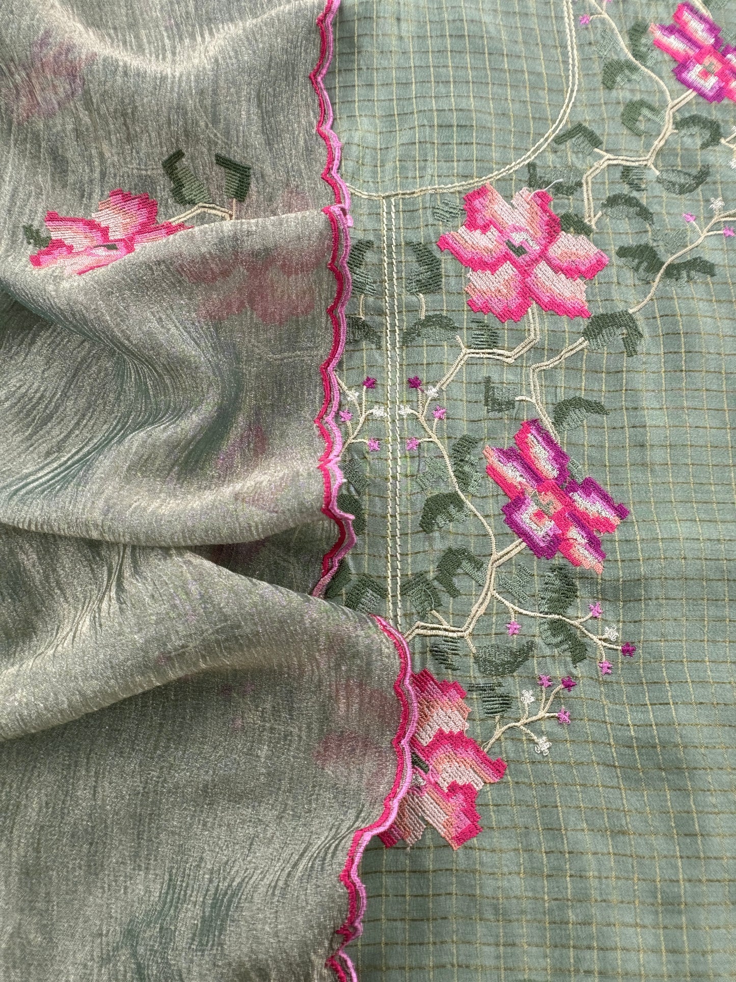 Premium quality silk suit with crushed tissue silk dupatta

