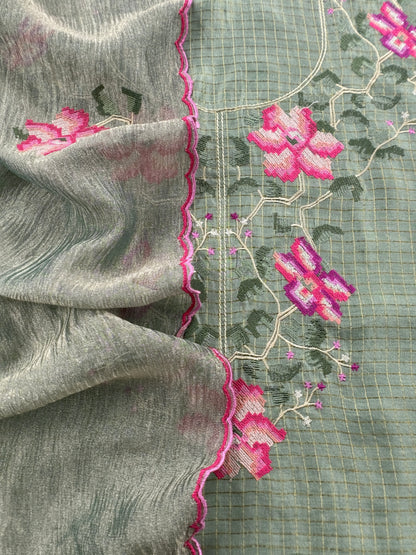 Premium quality silk suit with crushed tissue silk dupatta

