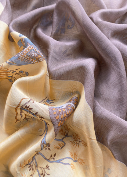 Yellow And Brown Shikagarh Maheshwari Silk Suit