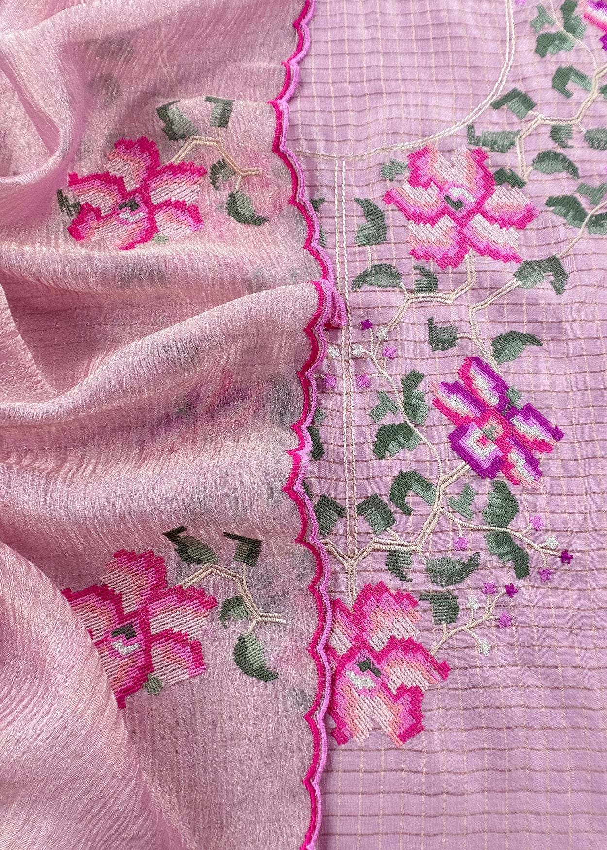 Premium quality silk suit with crushed tissue silk dupatta

