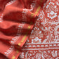 Orange Block Print Unstitched Suit In Pure Maheshwari Silk