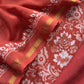 Orange Block Print Unstitched Suit In Pure Maheshwari Silk
