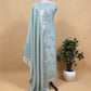 English Light Blue Pure Silk Suit with silver peonies weaving