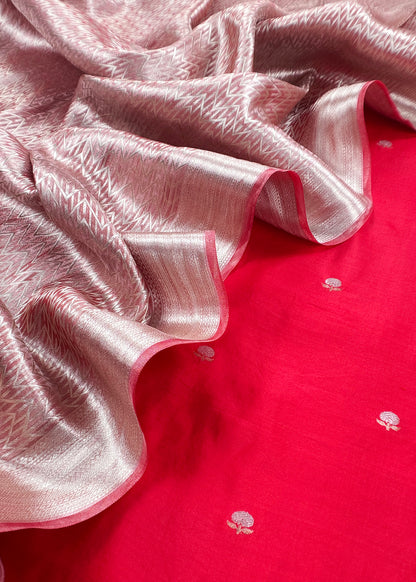Pure handloom silk unstitched suit with kadwa weaves

