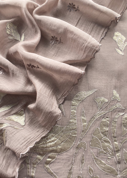 Saddle Brown Presenting Our Pure Mul Cotton Unstitched Dupatta Suit With Tissue Appliqué Work.