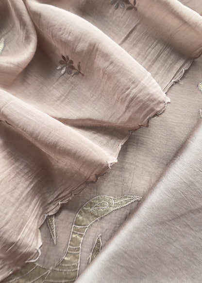 Saddle Brown Presenting Our Pure Mul Cotton Unstitched Dupatta Suit With Tissue Appliqué Work.
