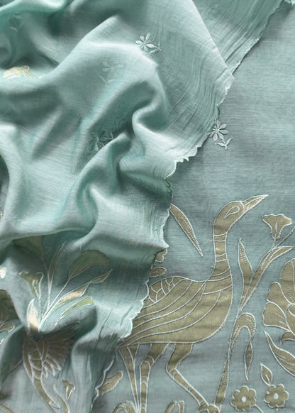 Pine Green Presenting Our Pure Mul Cotton Unstitched Dupatta Suit With Tissue Appliqué Work