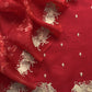 The Red Sikhagarh Handloom Organza Silk Suit With Floral Dupatta And Zari Embroidery