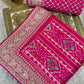 Pink With Blue Saree In Handloom Silk Adorned With Handwork Laces