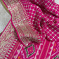Pink With Blue Saree In Handloom Silk Adorned With Handwork Laces