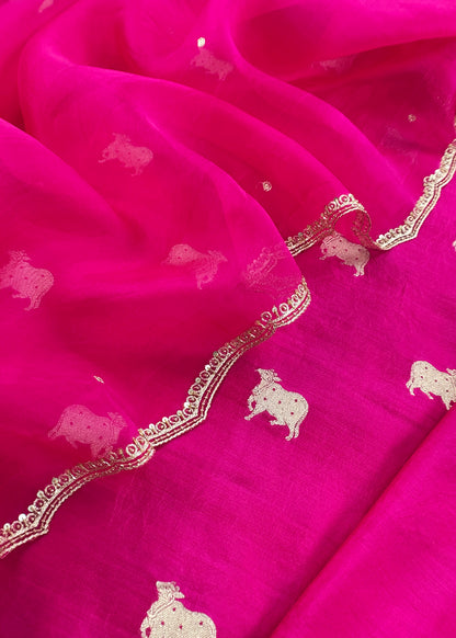 Pure Chiniya Silk Kurta And Kora Silk Dupatta With Handwork
