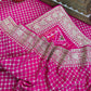 Pink With Blue Saree In Handloom Silk Adorned With Handwork Laces