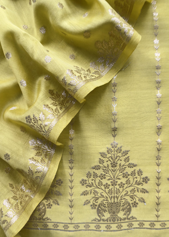 Guldasta 2025 Pear Green Pure Silk Suit With Gold Weaving