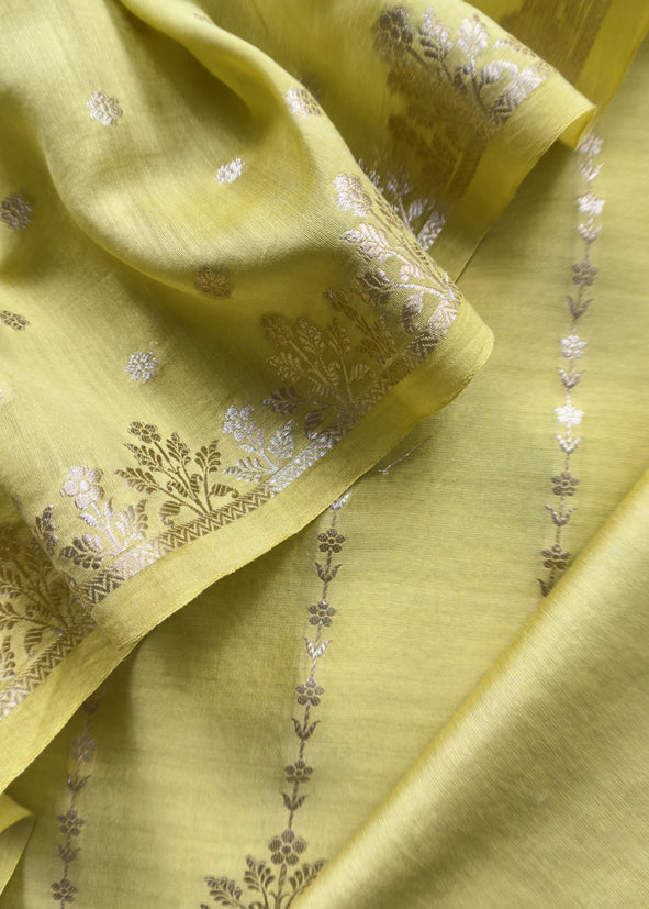 Guldasta 2025 Pear Green Pure Silk Suit With Gold Weaving