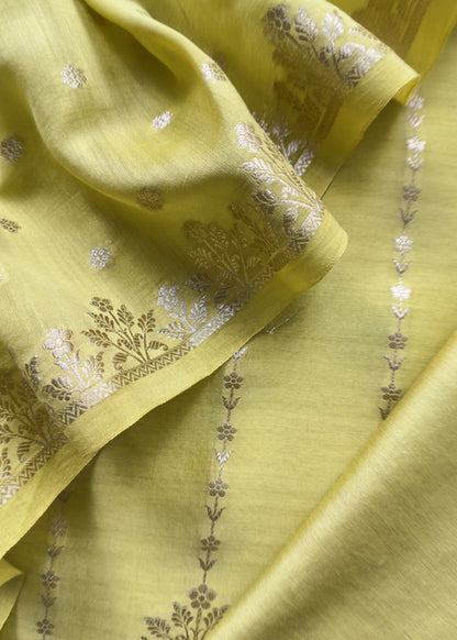 Guldasta 2025 Pear Green Pure Silk Suit With Gold Weaving