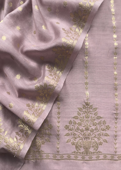 Guldasta 2025 Mauve Pure Silk Suit with gold weaving