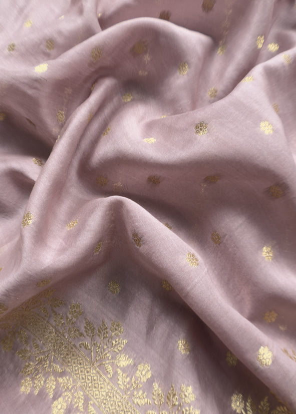 Guldasta 2025 Mauve Pure Silk Suit with gold weaving