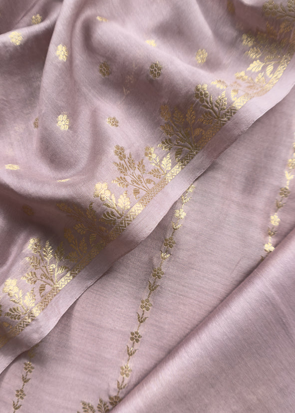 Guldasta 2025 Mauve Pure Silk Suit with gold weaving