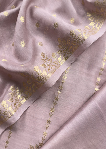 Guldasta 2025 Mauve Pure Silk Suit with gold weaving
