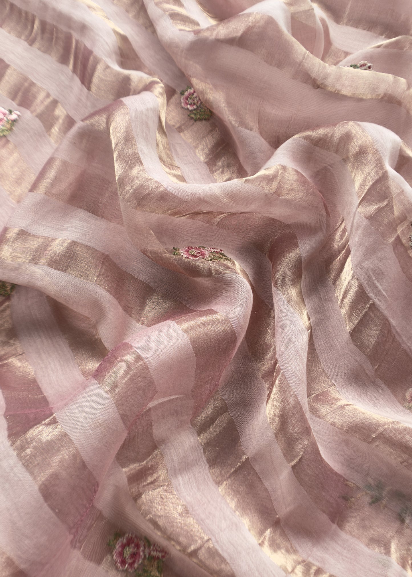 Baby Pink Handloom Mul Suit With Peacock Resham Bharwa Embroidery