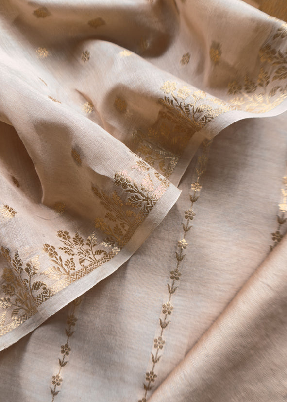 Guldasta 2025 Pear Beige Silk Suit with gold weaving