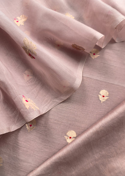 Light Mauve Pura Kora Silk Suit In Kadwa Weaving
