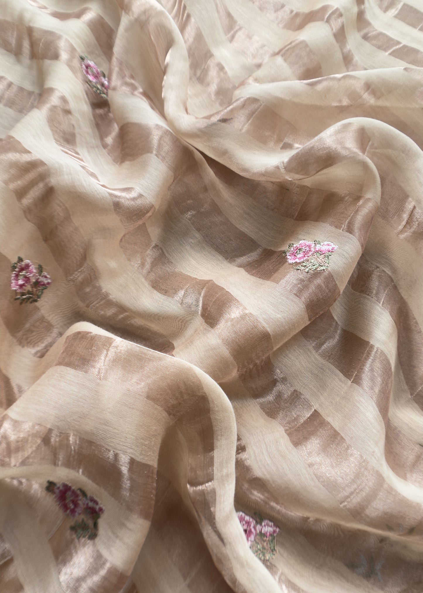 Almond beige Handloom Mul Suit with Peacock Resham Bharwa Embroidery