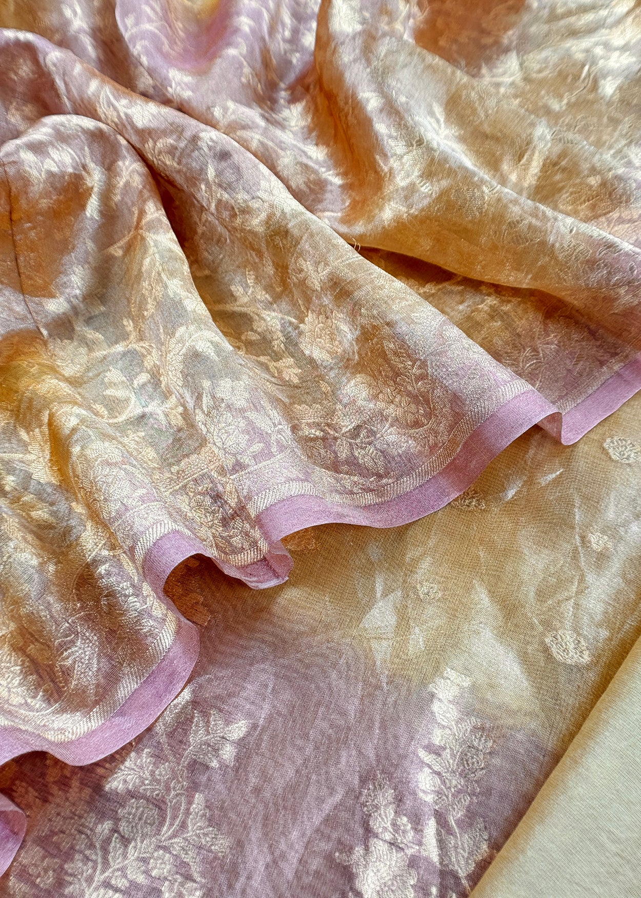 Golden Yellow Pure Tissue Silk Suit With Kadwa Weaves