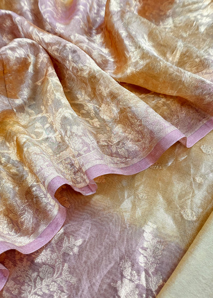 Golden Yellow Pure Tissue Silk Suit With Kadwa Weaves