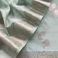 English Light Blue Pure Silk Suit with silver peonies weaving
