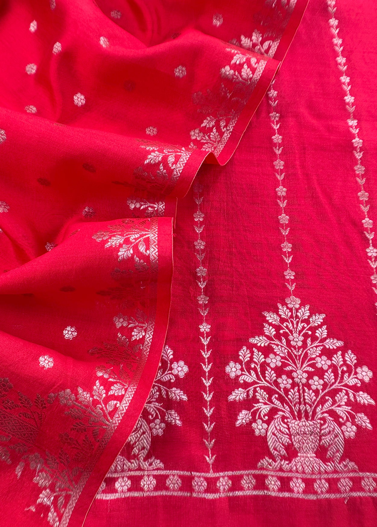 Red Pure Chiniya Silk Suit With Zari Weaving