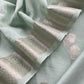 English Light Blue Pure Silk Suit with silver peonies weaving