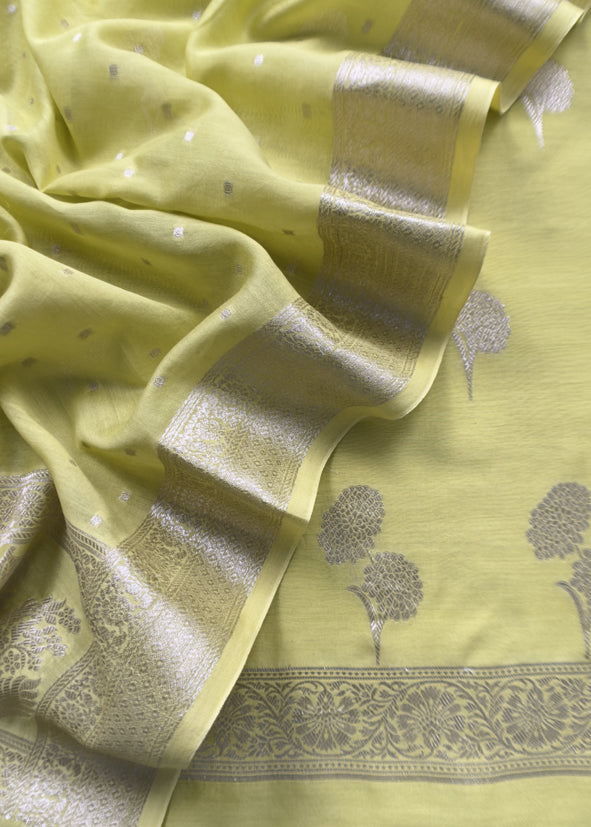 Apple Green Blue Pure Silk Suit with silver peonies weaving